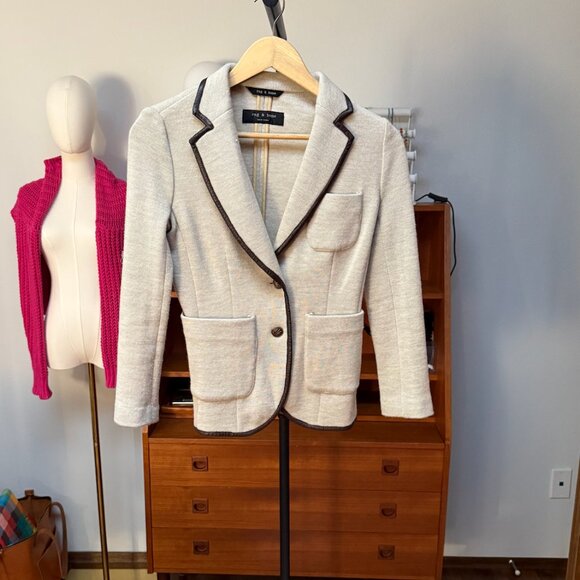 Rag & Bone Bromley Blazer Beige Wool and Brown Lambskin Leather Size XS - Picture 3 of 7